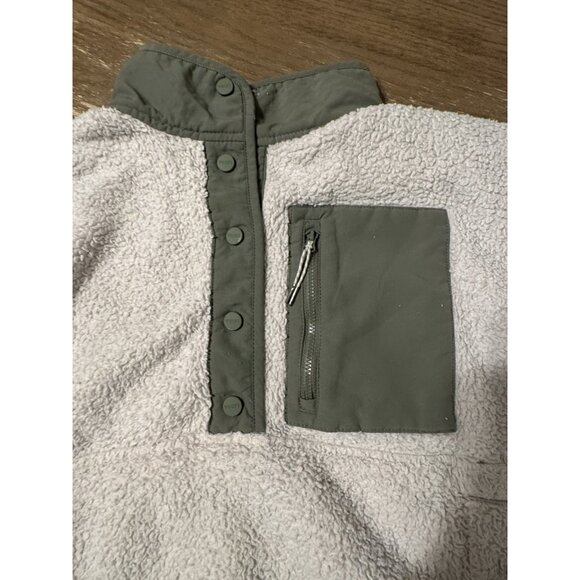 Vuori Cozy Sherpa Popover Women Sherpa Pullover Jacket Cream Green 1/2 Snap - Picture 2 of 12